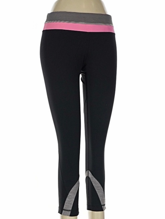 lululemon athletica Pants - lululemon athletica Black Capri Leggings with Pink Waistband and Gray Accents